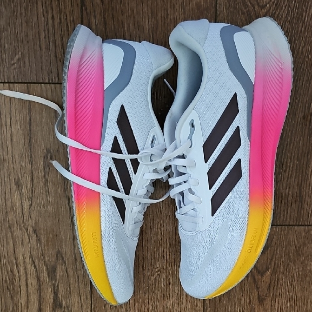 Adidas White and Pink Athletic Shoes with Gradient Sole